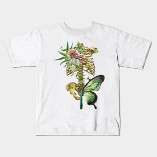 Skeleton, Flower And Butterfly Kids T-Shirt